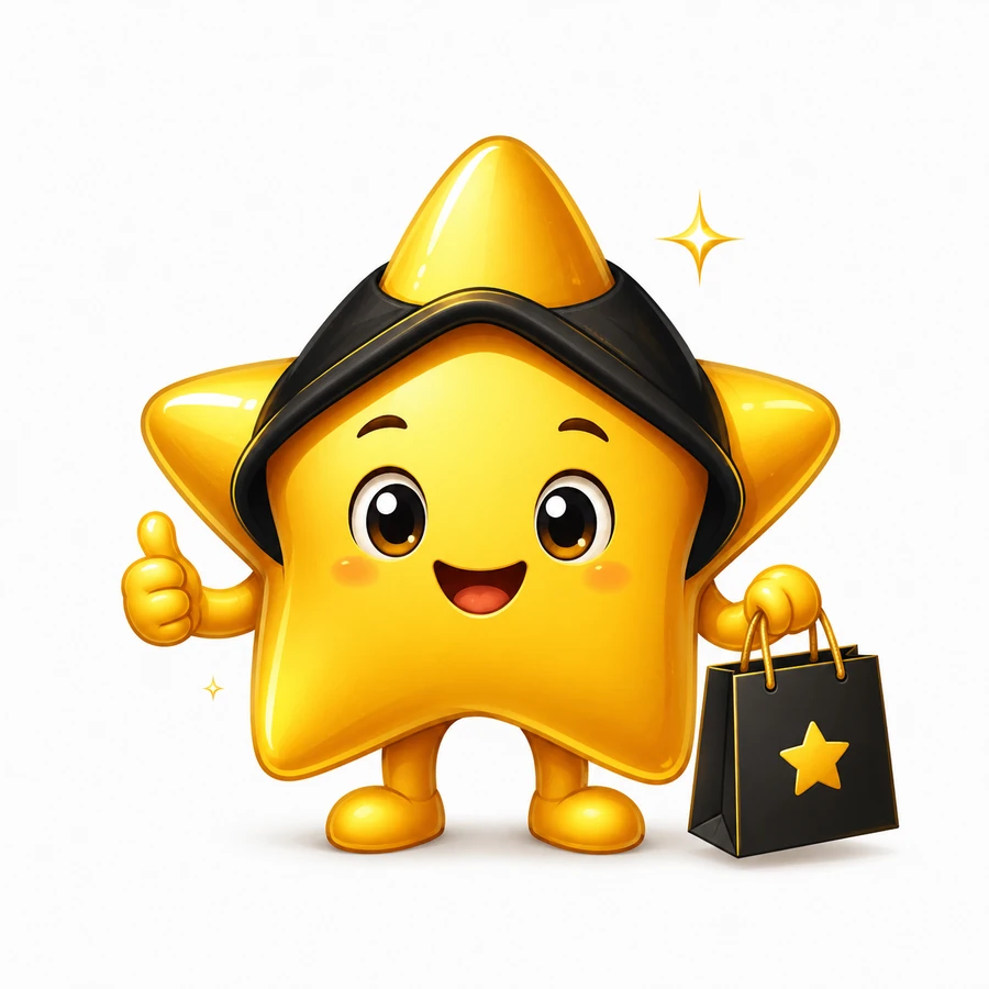 Cute golden GetGameStars mascot with shopping bag